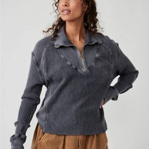 Free People Ashton Zip Thermal Sweater F23T02006 Charcoal Women's Size X Small